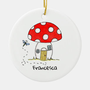 Personalised Toadstool & Dragonfly Newborn Ceramic Ornament