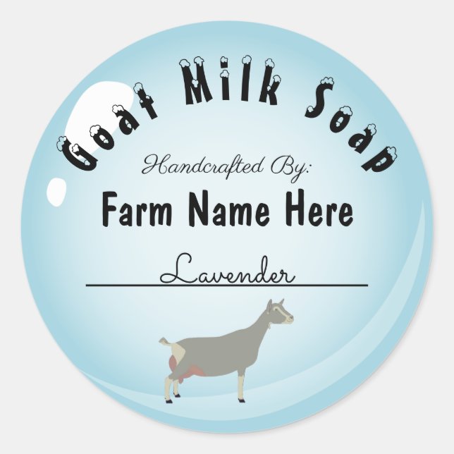 Personalised Toggenburg Goat Milk Soap Blue Bubble Classic Round Sticker (Front)