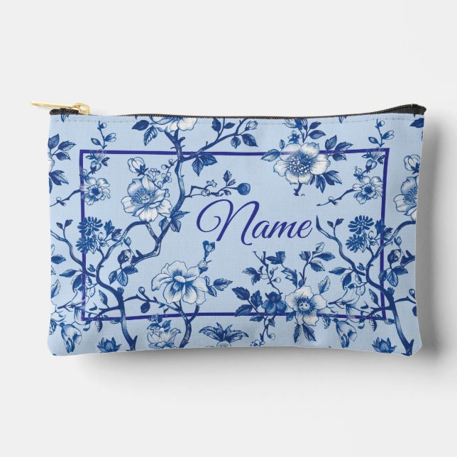 Personalised Toiletry Bag  - Blue Flower (Front)
