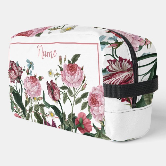 Personalised Toiletry Bag - Pink Flower Mix (Left Corner)