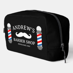 Personalised toiletry bag with barber shop logo