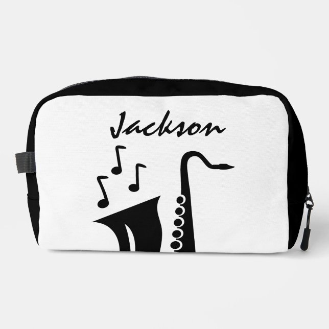 Personalised toiletry bag with saxophone design (Front)