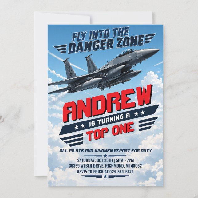 Personalised Top One Airforce birthday Invitation (Front)
