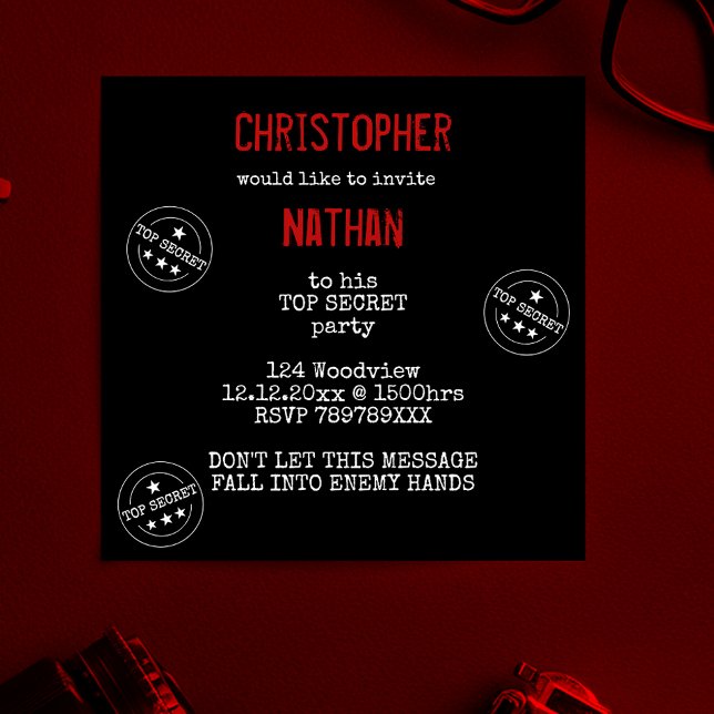 Personalised TOP SECRET Party Invitation (Creator Uploaded)