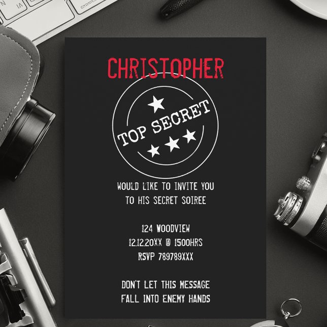 Personalised TOP SECRET Party Invitation (Top Secret party invites not just for kids)
