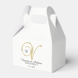 Personalised Topography Gold Monogram Letter ''V" Favour Box
