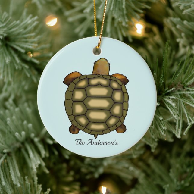 Personalised Tortoise on Light Blue Ceramic Ornament (Tree)