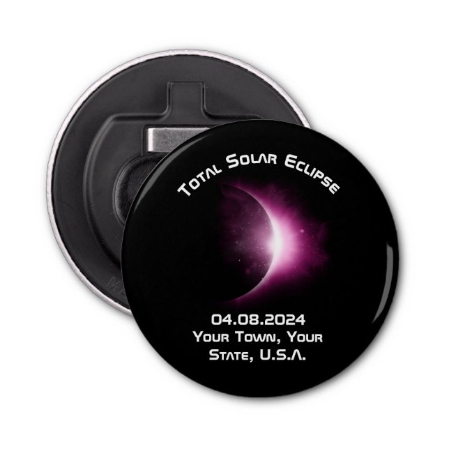 Personalised TOTAL SOLAR ECLIPSE 2024 Souvenir Bottle Opener (Front)