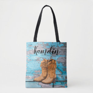 Personalised Tote Bag Blue Wood Barn Door Boots Co