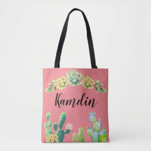 Personalised Tote Bag Bohemian Cactus Succulents D