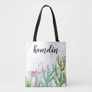Personalised Tote Bag Boho Llama Bohemian Cacti De