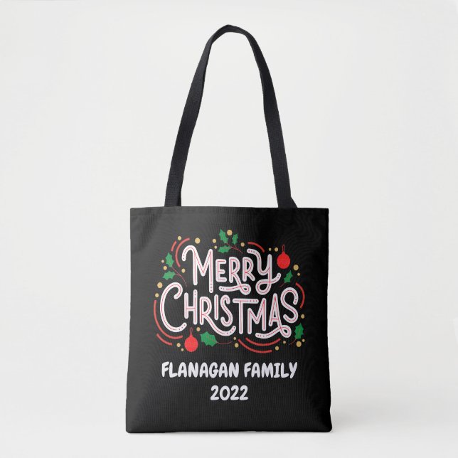 Personalised Tote Bag,Christmas, Family Name, Year Bag (Front)