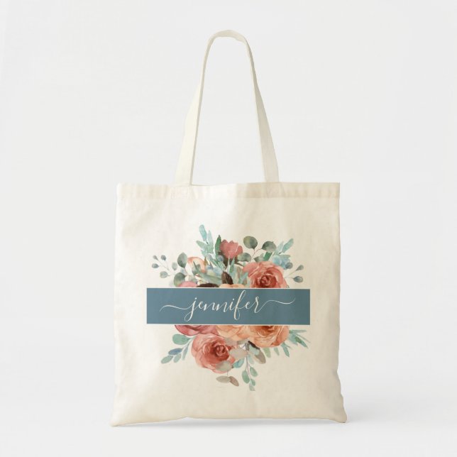 Personalised Tote Bag, Floral Tote Bag. Bridesmaid (Front)