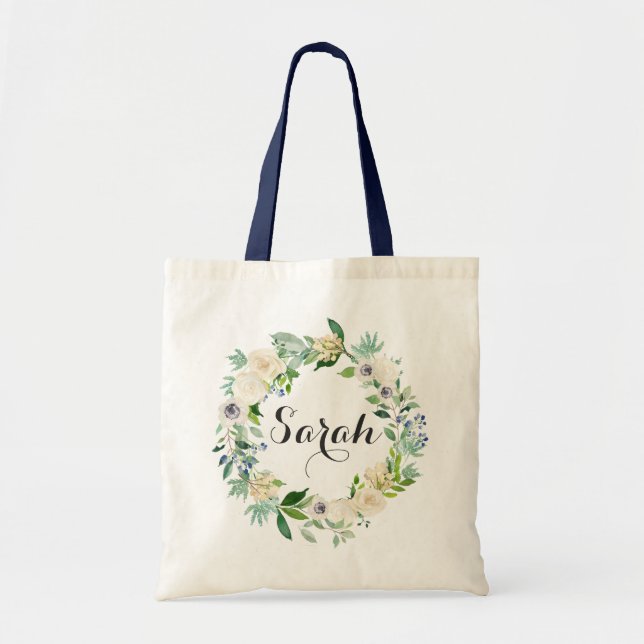 Personalised Tote Bag. Floral Tote Bag. Bridesmaid (Front)