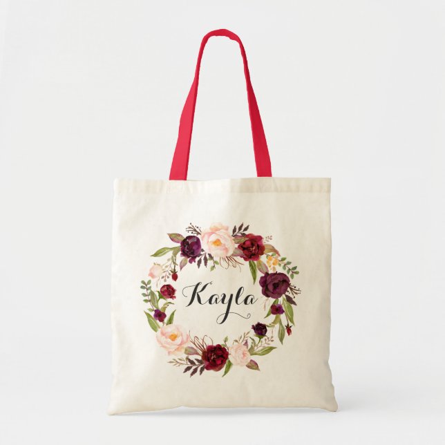 Personalised Tote Bag. Floral Tote Bag. Bridesmaid Bag (Front)