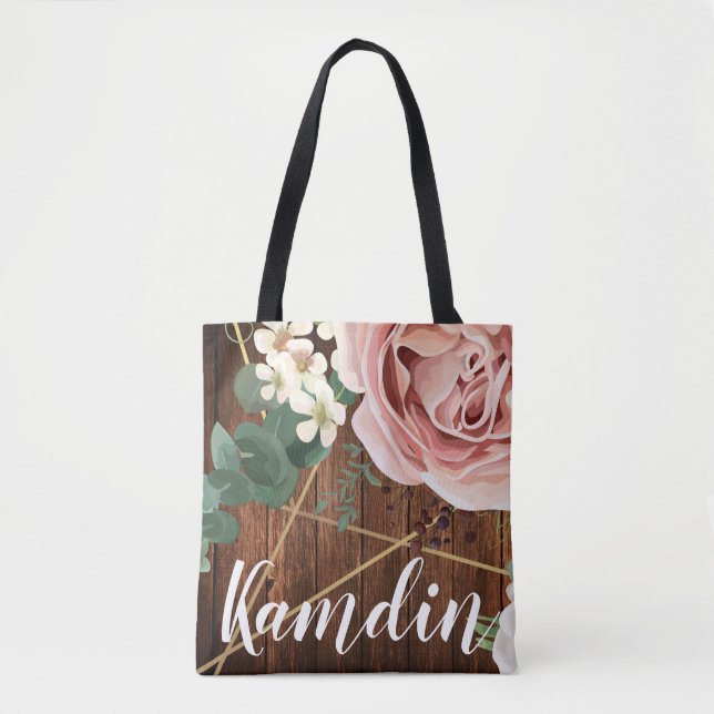 Personalised Tote Bag Geometric Garden Rose Barn (Front)