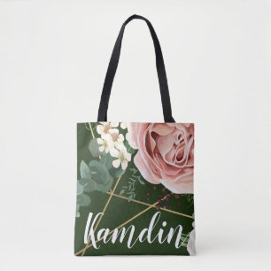 Personalised Tote Bag Geometric Garden Rose Hunter
