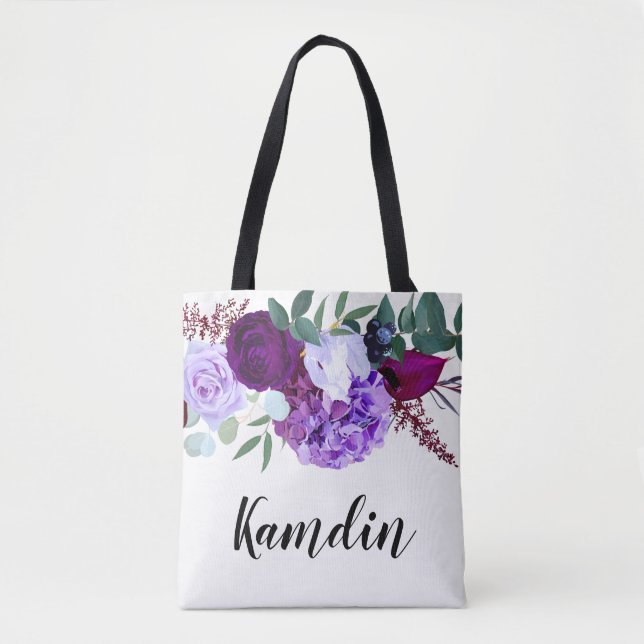 Personalised Tote Bag Lavender Hibiscus on White (Front)