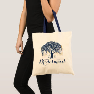 Personalised Tote Bag Navy Willow Tree Bridesmaid