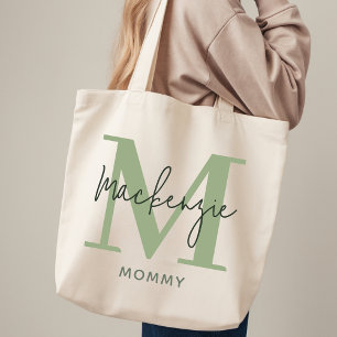 Personalised Tote Bag Sage Green Gift for New Mum
