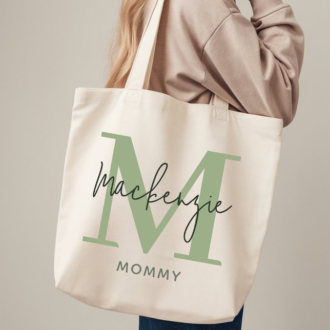 Personalised Tote Bag Sage Green Gift for New Mum (Personalized Tote Bag Sage Green Gift for Mom, Sage Green Modern Tote Bag Personalized Wedding Gift)