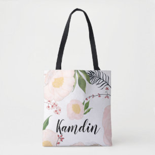 Personalised Tote Bag White Floral Flowers on Whit