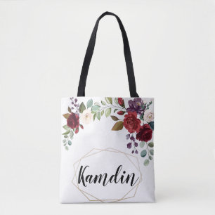 Personalised Tote Bag White Roses Gold Geome
