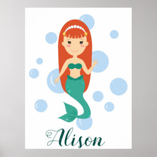 Personalised tote bag with cute mermaid girl poster