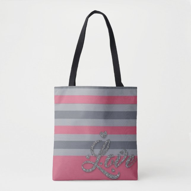 Personalised Tote Bag with Pink Stripes (Front)