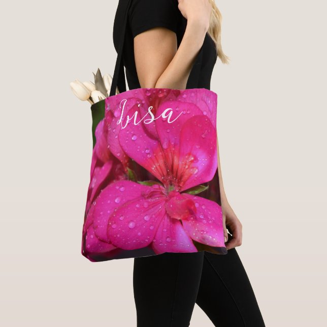 Personalised Tote Bags - Pink Geranium (Close Up)