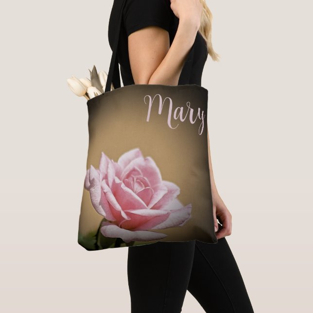 Personalised Tote Bags - Pink Rose (Close Up)