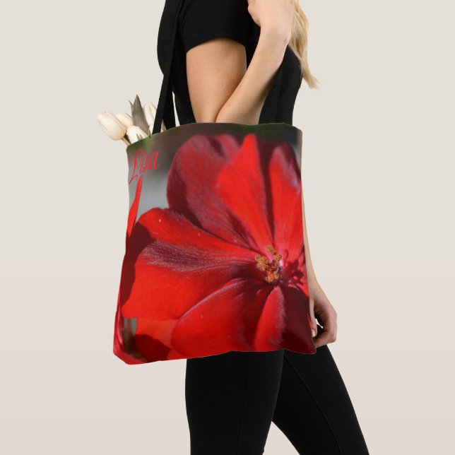 Personalised Tote Bags - Red Geranium (Close Up)