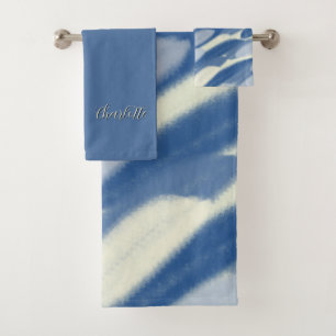 Personalised Towel Set Blue White Abstract Art