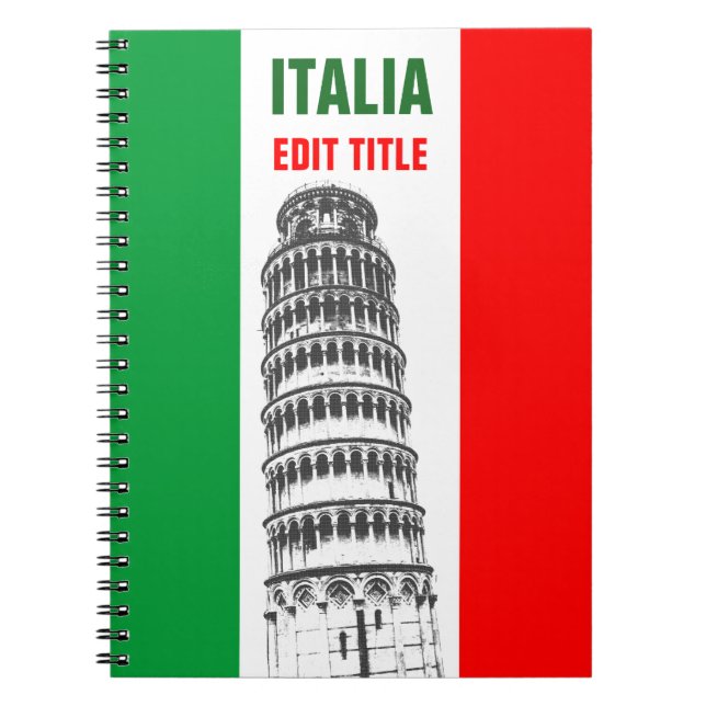 Personalised Tower of Pisa and Italian Flag Notebook (Front)