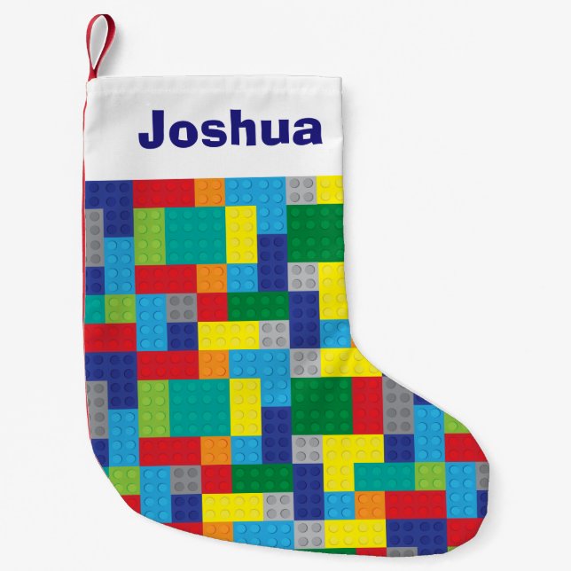 Personalised Toy Plastic Bricks Stacking Blocks Small Christmas Stocking (Front)
