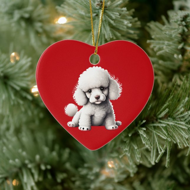 Personalised Toy Poodle Puppy Christmas Red Ceramic Ornament (Tree)