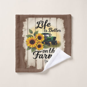 Personalised Tractor and Sunflower Art Bath Towel Set