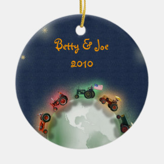 Personalised Tractor Christmas Ornament: Peace on Ceramic Ornament