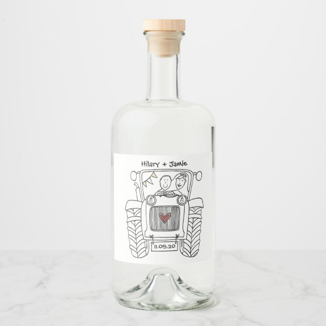 Personalised Tractor Country Wedding Bottle Label (Front)