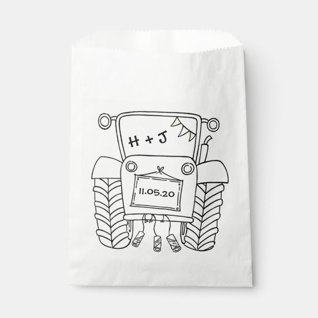 Personalised Tractor Country Wedding Favour Bag (Front)