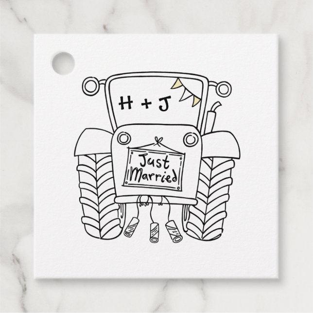 Personalised Tractor Country Wedding Favour Tag (Front)