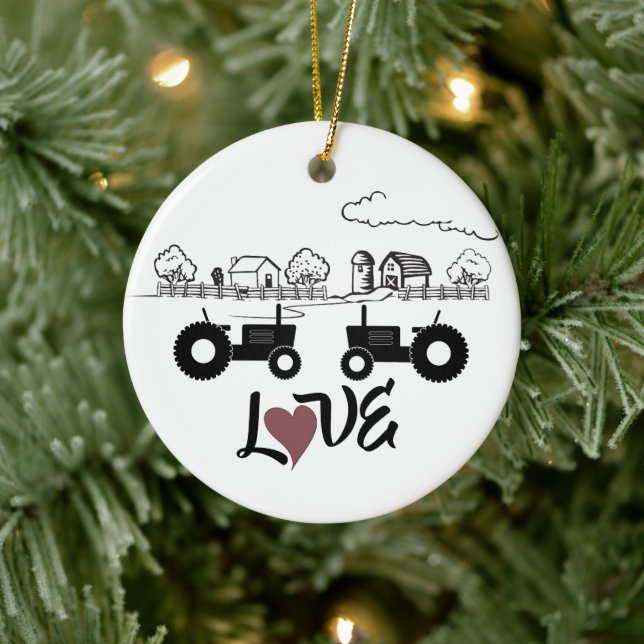 Personalised Tractor Couple Farm LOVE Christmas Ceramic Ornament (Tree)