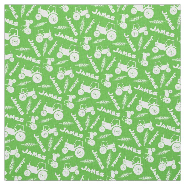 Personalised tractor wheat farm name green pattern fabric (Swatch)