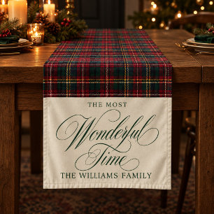 Personalised Traditional Christmas Tartan Plaid Short Table Runner
