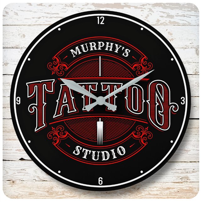Personalised Traditional Style Tattoo Studio Shop Large Clock (Creator Uploaded)