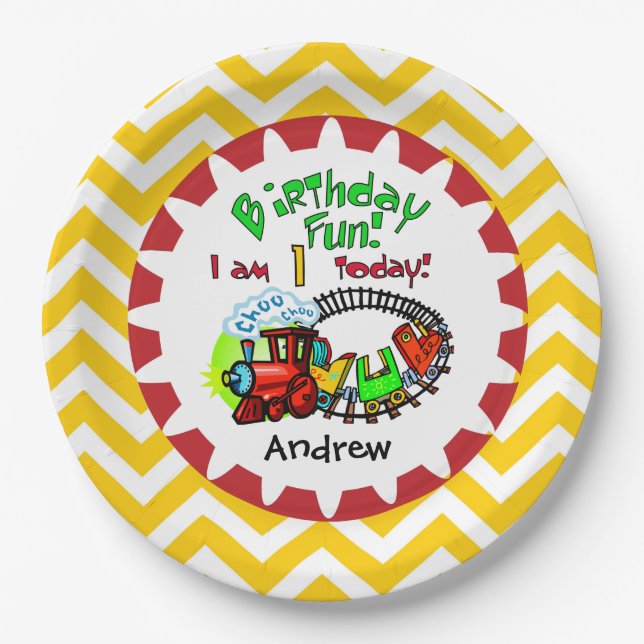 Personalised Train 1st Birthday Paper Plates (Front)
