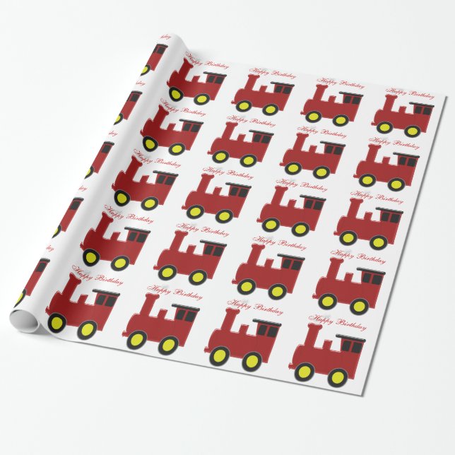 Personalised Train Design Birthday Wrapping Paper (Unrolled)