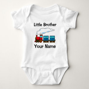 personalised train little brother baby bodysuit