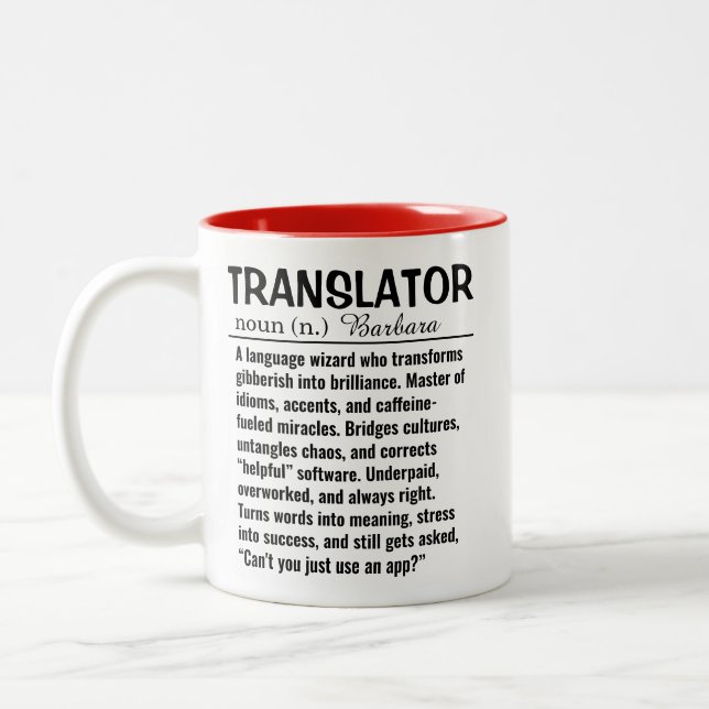 Personalised Translator Two-Tone Coffee Mug (Left)