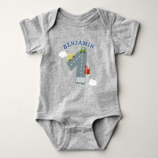 Personalised Transportation 1st Birthday Baby Body Baby Bodysuit (Front)